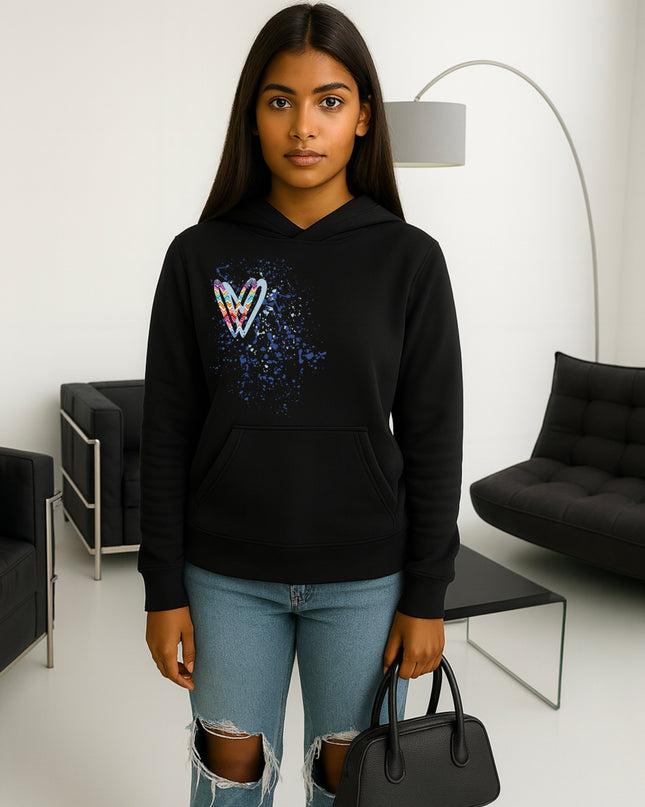 Multicoloured Zig Zag Heart Printed Hoodie