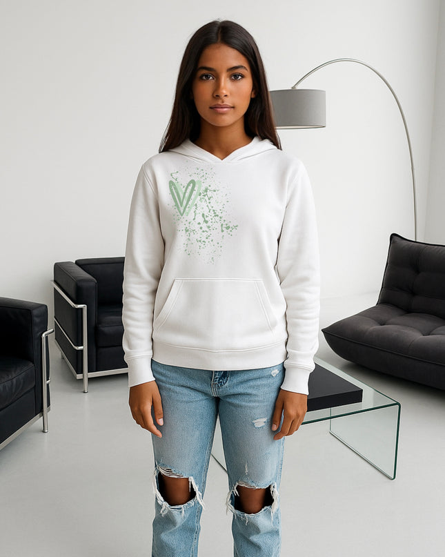 Sage Green Heart Printed Hoodie