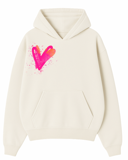 Neon Scatter Heart Printed Hoodie Adults