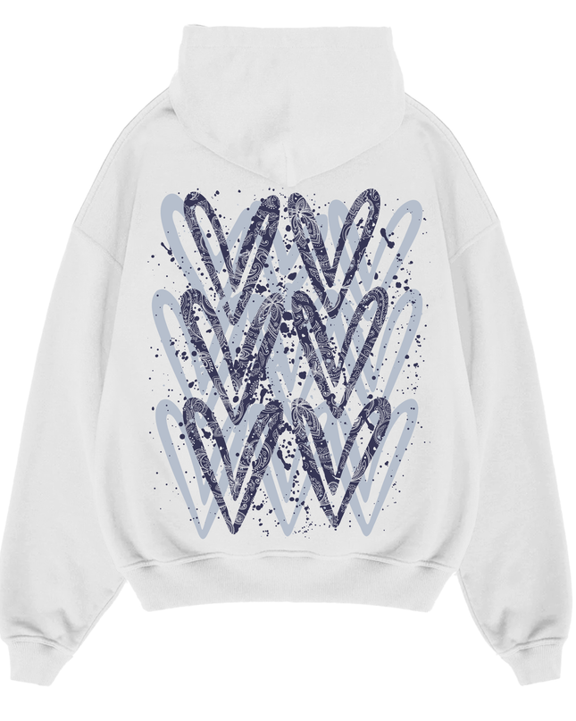 Navy Paisley Heart Printed Hoodie Adults