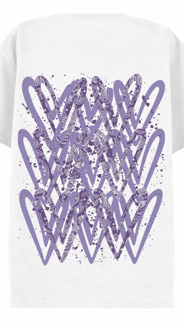 Lilac Paisley graffiti heart T-shirt with spray paint effect print – women's T-shirt by Miss Runway
