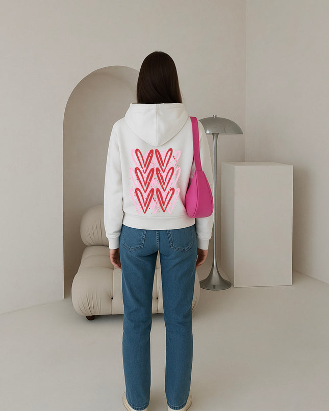 Pink/Red Heart Printed Hoodie
