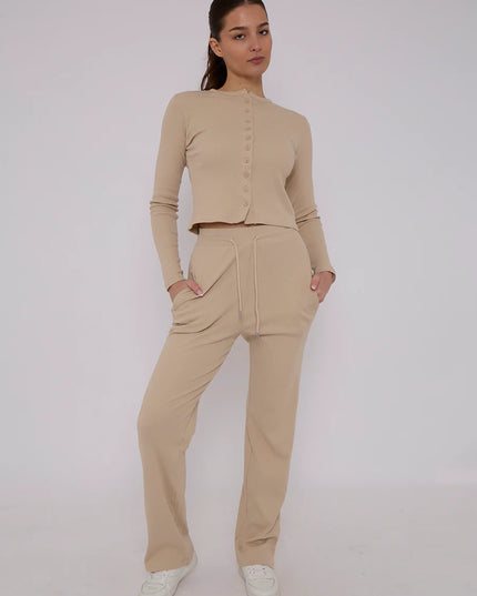 Button Loungewear Co ord Beige