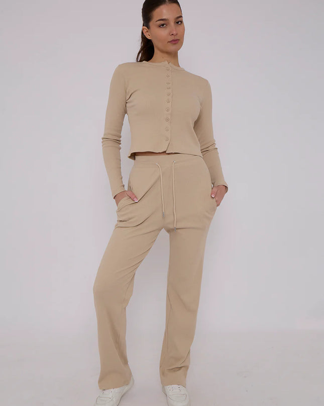 Button Loungewear Co ord Beige