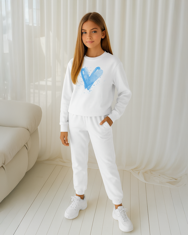 Blue Scatter Hearts Printed Sweatshirt Tracksuit Kids