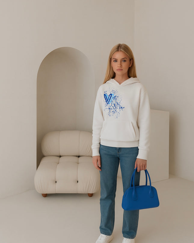 Royal Blue Heart Printed Hoodie