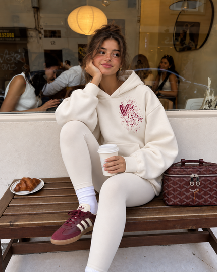 Graffiti Burgundy Heart Hoodie Cream/Burgundy – kids' hoodie by Miss Runway