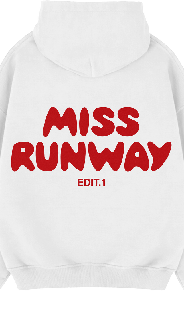 Miss Runway Edit 1 Hoodie White/Red – adult printed hoodie by Miss Runway