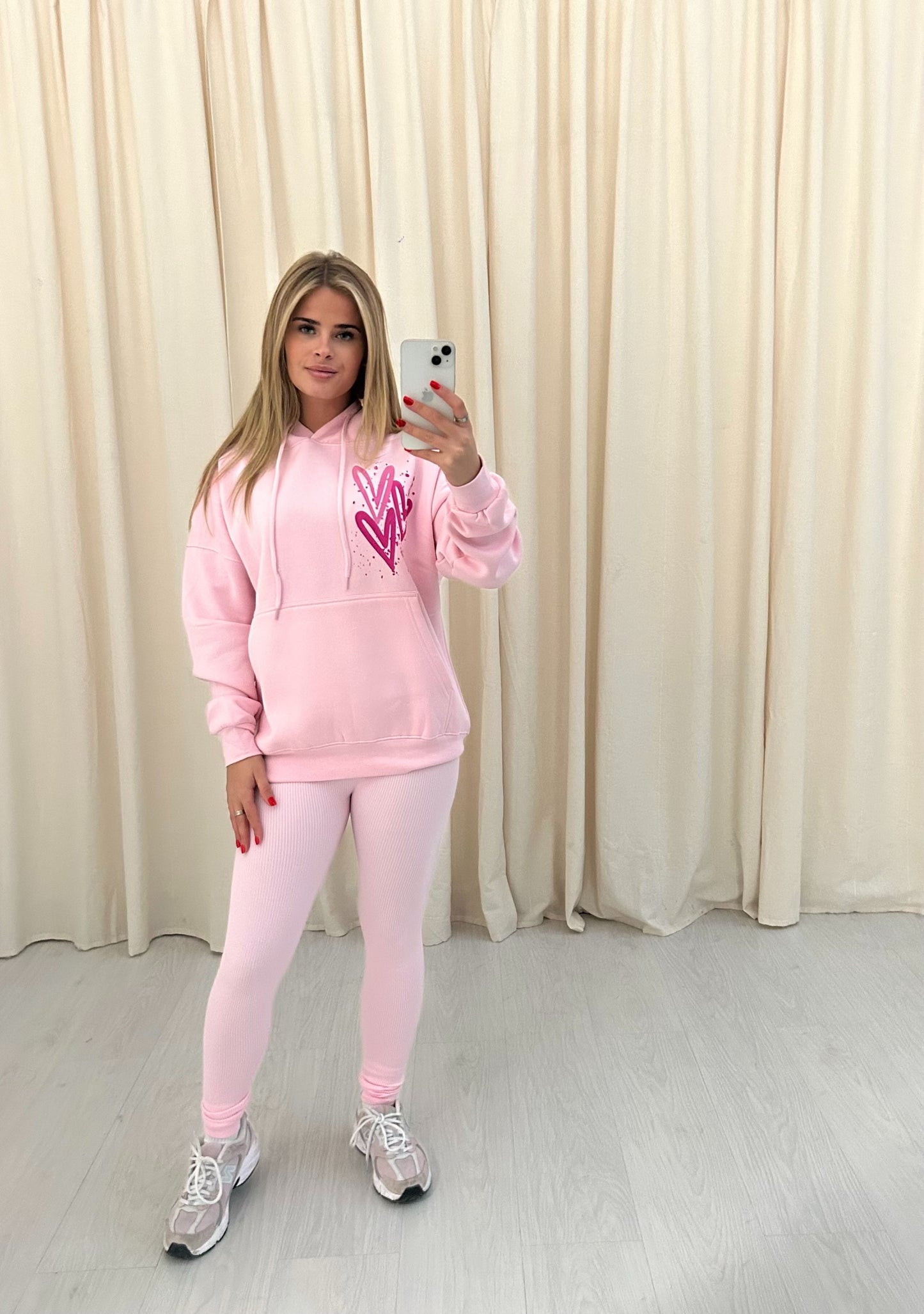 Miss Runway Pink Heart Graffiti Hoodie And Legging Set Pink