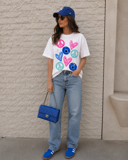 Pink Heart, Evil Eye Printed T-shirt Adult