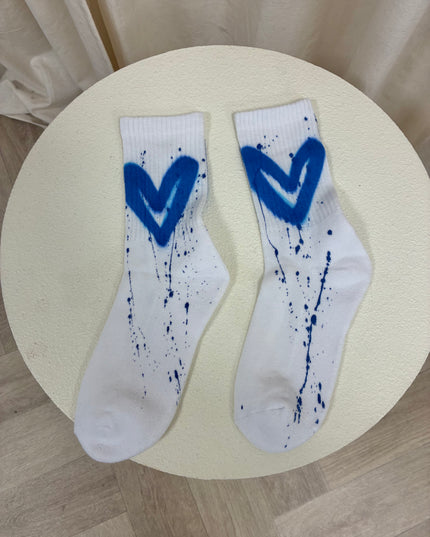Royal Blue Heart Spray Painted Socks