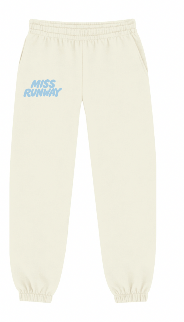 Miss Runway Established Joggers Cream/Blue – adult printed joggers by Miss Runway