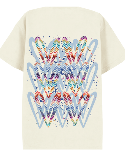 Multicoloured Zig Zag Heart Printed T-shirt Kid