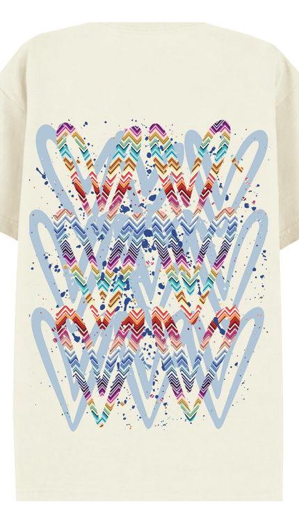 Multicoloured Zig Zag Heart Printed T-shirt – image 5