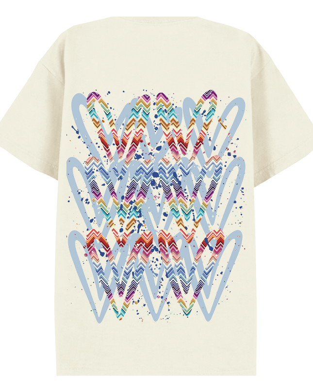 Multicoloured Zig Zag Heart Printed T-shirt Adult