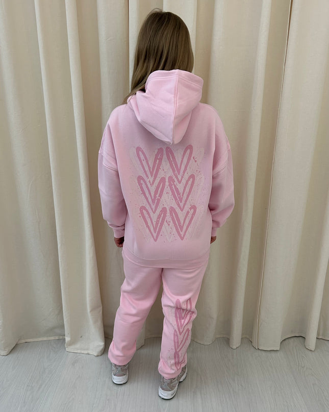 Pink Heart Graffiti Hooded Tracksuit Pink