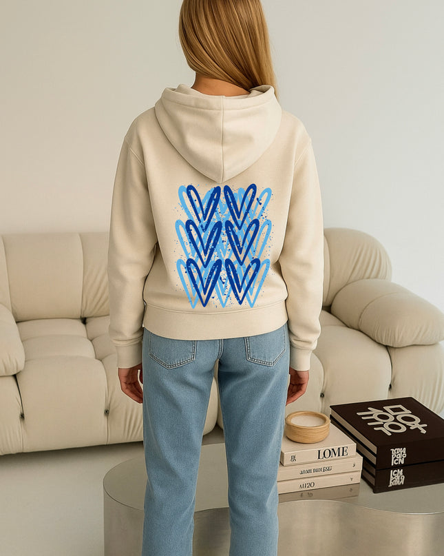 Royal Blue Heart Printed Hoodie
