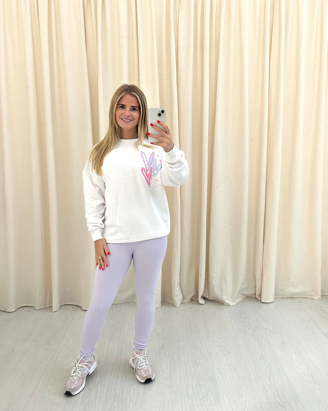 Miss Runway Pastel Heart Printed Sweatshirt & Leggings Adults
