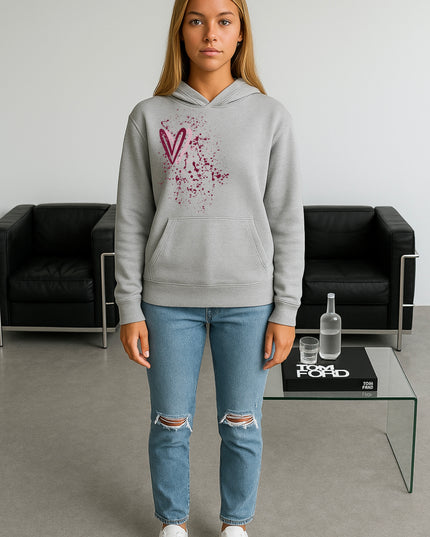 Burgundy Heart Printed Hoodie