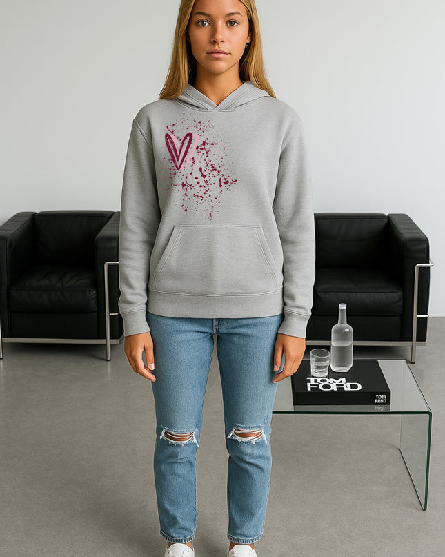 Burgundy Heart Printed Hoodie