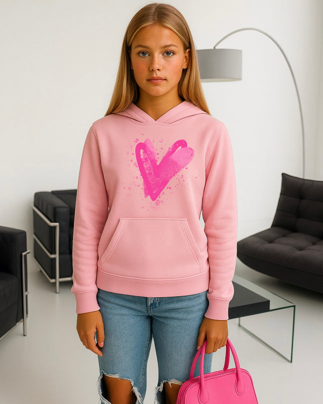 Hot Pink Scatter Hearts Printed Hoodie
