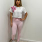 Pink Evil Eye/Peace/Hearts Cropped T-Shirt And Legging Set