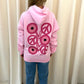 Evil Eye, Peace, Heart Graffiti Ruched Hoodie Pink