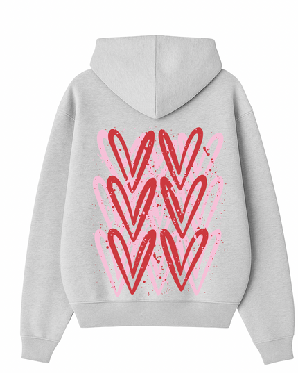 Pink/Red Heart Printed Hoodie Adults
