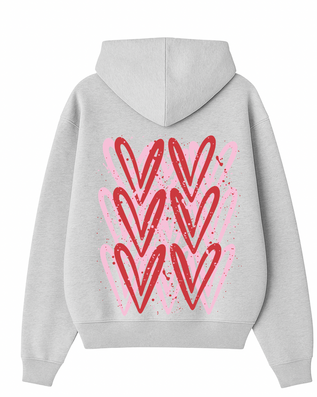 Pink/Red Heart Printed Hoodie Kids