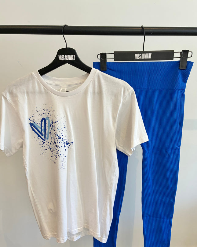 Royal Blue Heart Printed Legging Set