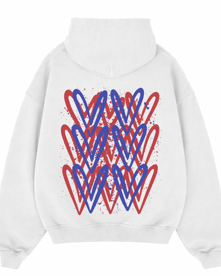 Red/Royal Heart Printed  Hoodie Kids