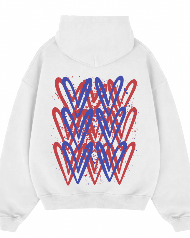 Red/Royal Heart Printed  Hoodie Kids