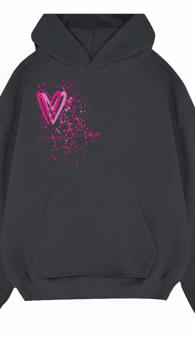 Hot Pink Heart Printed Hoodie – image 10