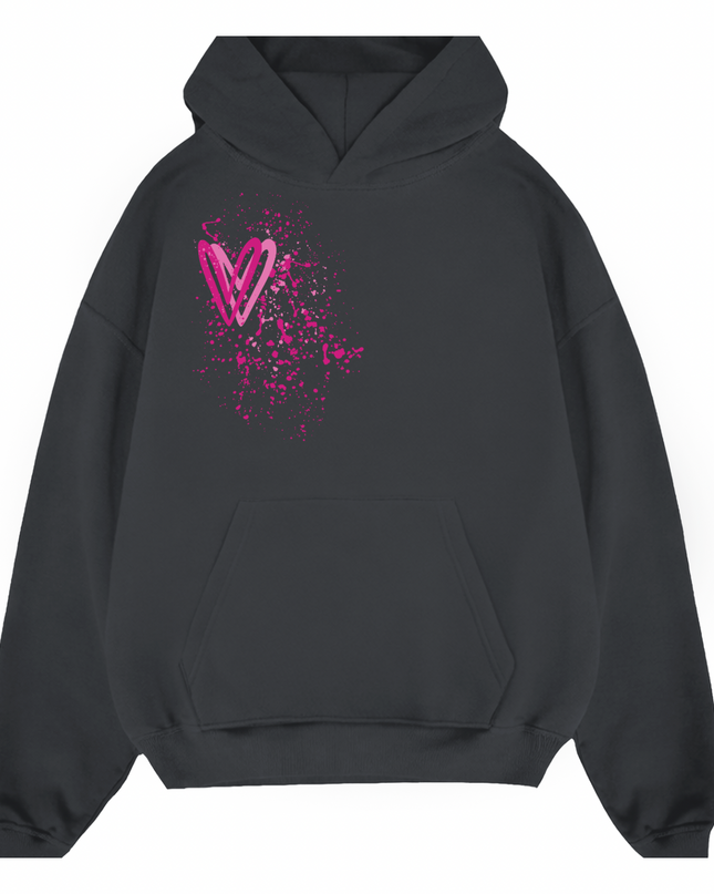 Hot Pink Heart Printed Hoodie Kids