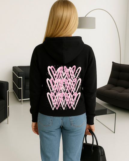 Pink Heart Printed Hoodie