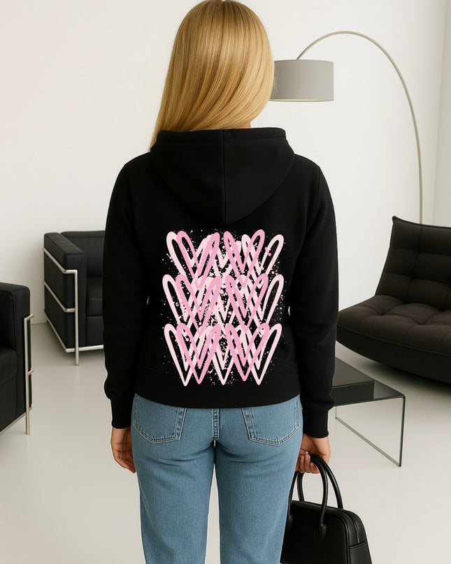 Pink Heart Printed Hoodie