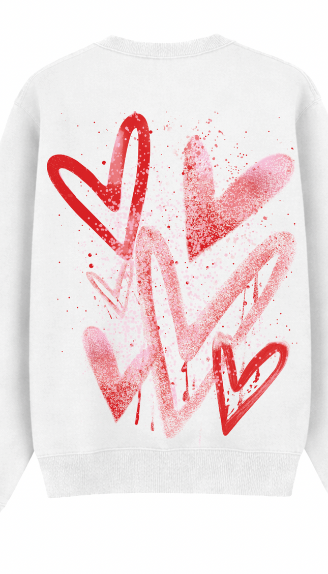 Pink/Red Scatter Heart Printed Sweatshirt – additional view