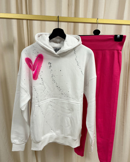Hot Pink Heart Spray Painted Hoodie Kids
