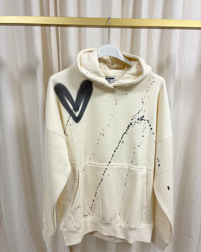 Charcoal Grey Heart Spray Painted Cream Hoodie Adults