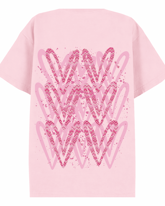 Hot Pink Zig Zag Heart Printed T-shirt Adult