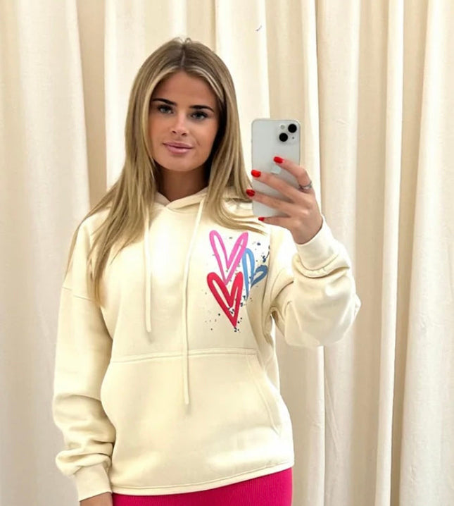Miss Runway Multicoloured Heart Printed Hoodie Adults