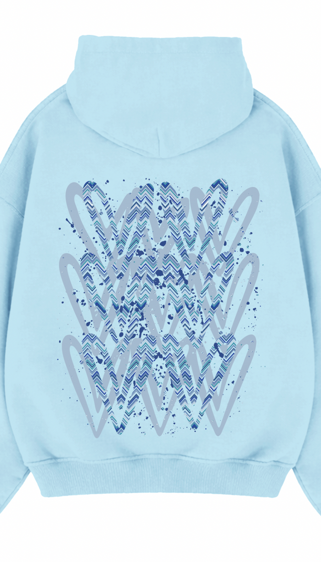 Blue Zig Zag Heart Printed Hoodie – image 9