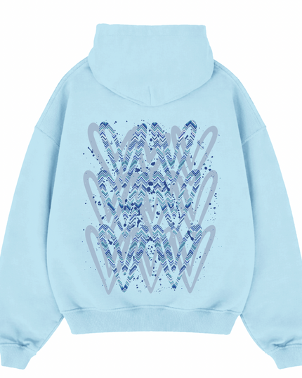 Blue Zig Zag Heart Printed Hoodie Adults