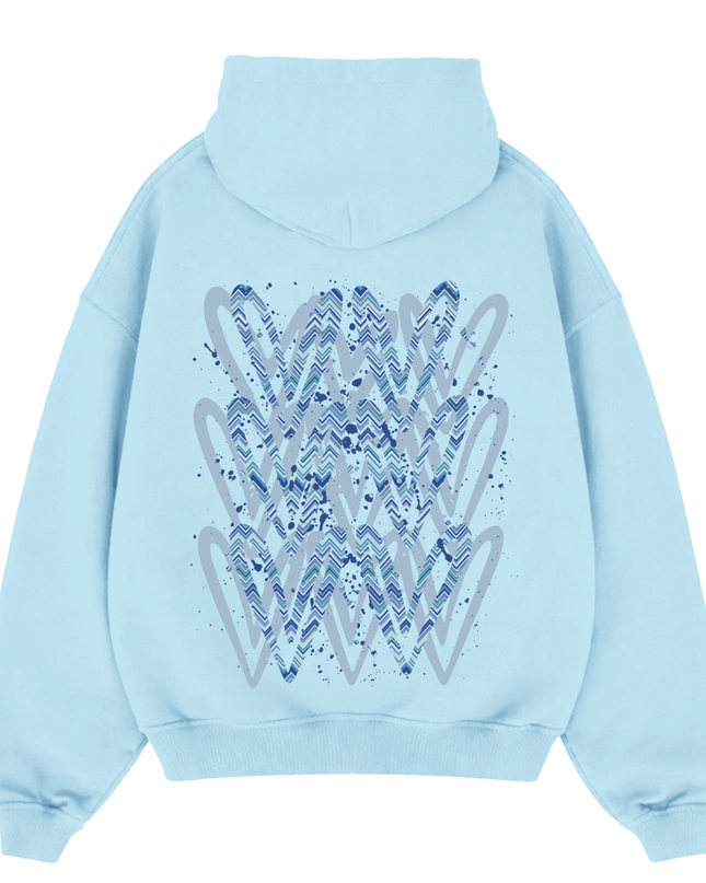 Blue Zig Zag Heart Printed  Hoodie Kids