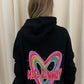 Miss Runway Multicolour Heart Graffiti Ruched Hoodie Black