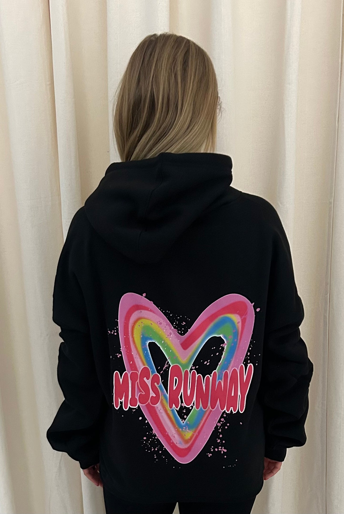 Miss Runway Multicolour Heart Graffiti Ruched Hoodie Black