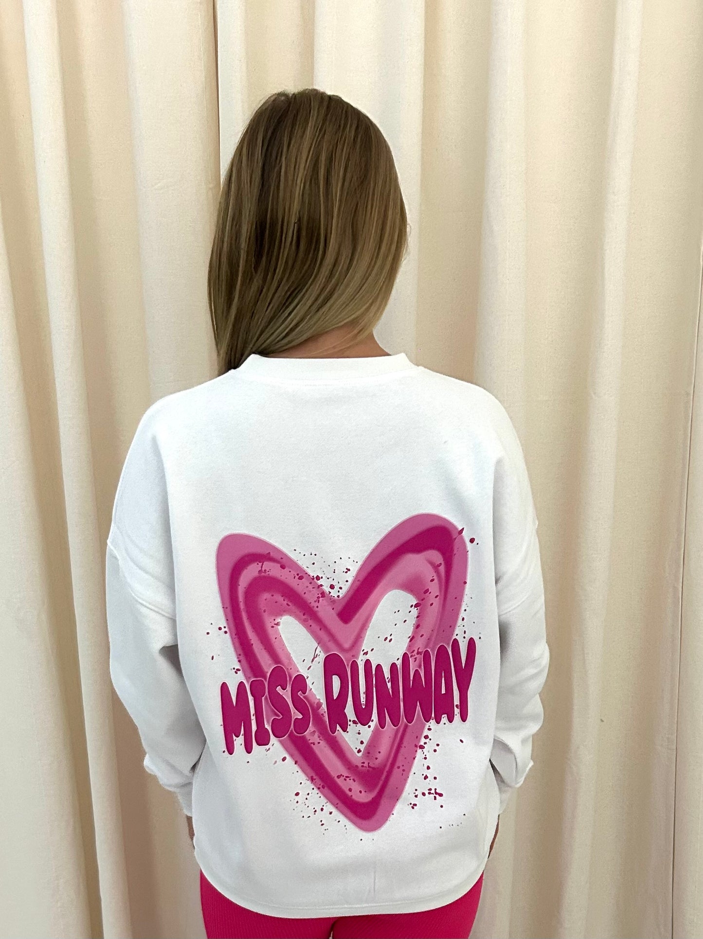 Miss Runway Pink Heart Graffiti Sweatshirt White