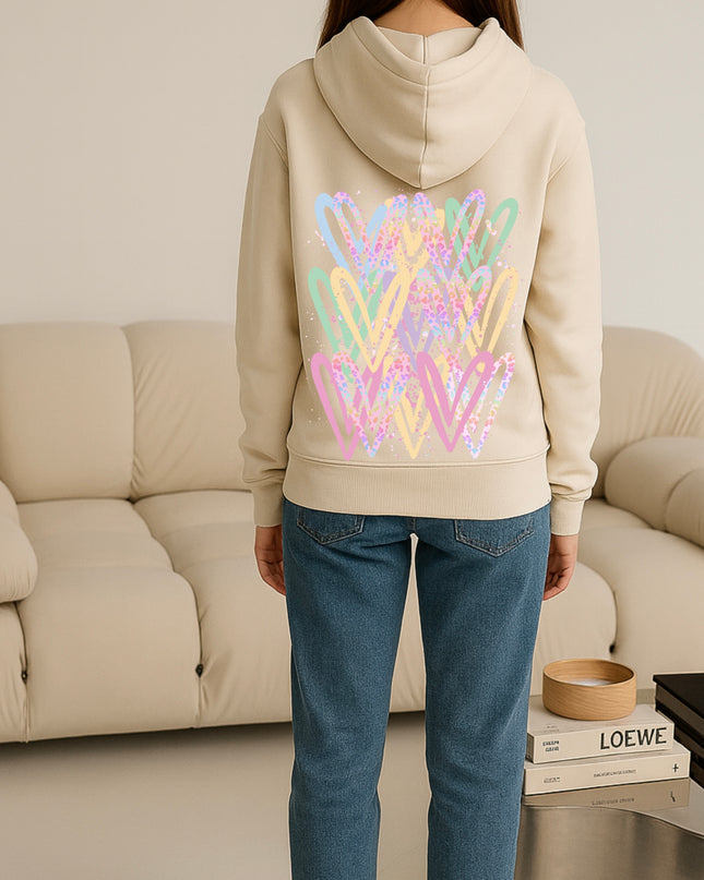 Pastel Leopard Heart Printed Hoodie