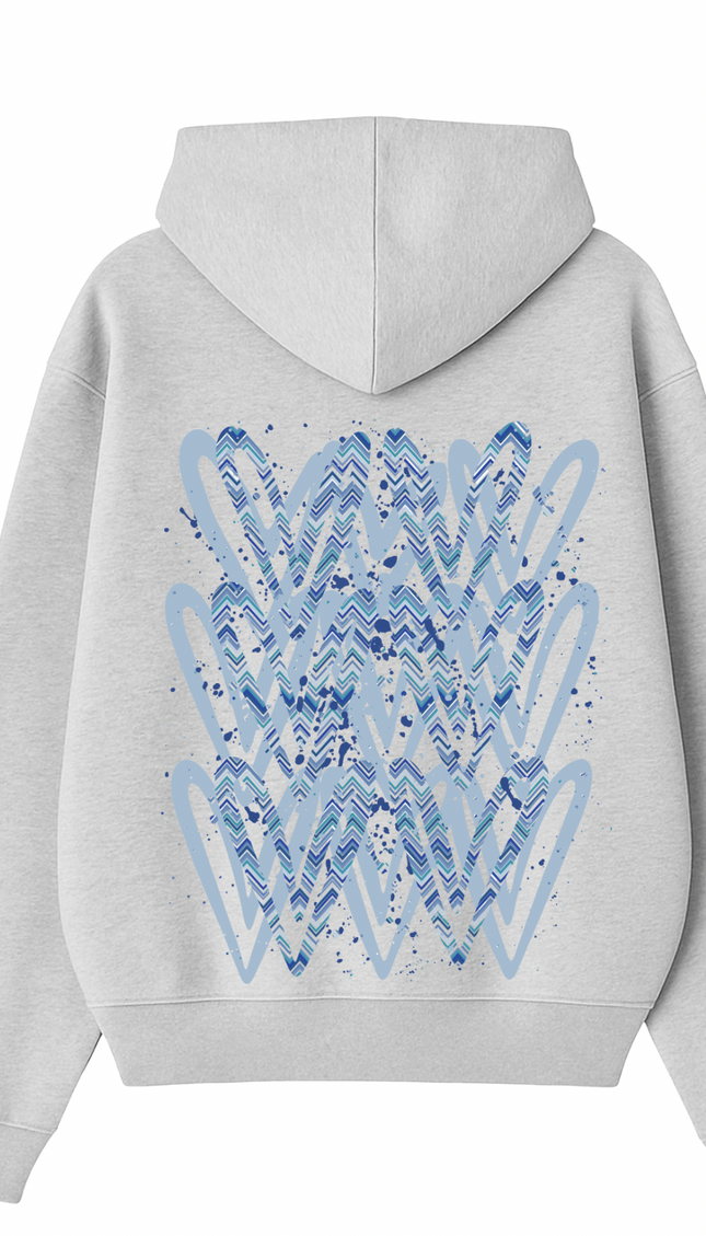 Blue Zig Zag Heart Printed Hoodie – additional view