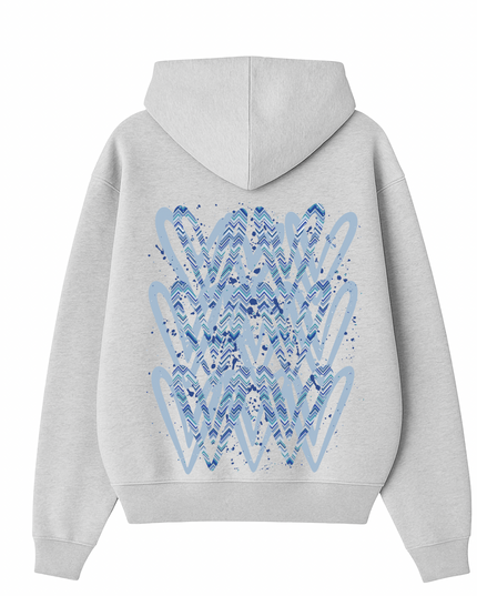 Blue Zig Zag Heart Printed Hoodie Adults